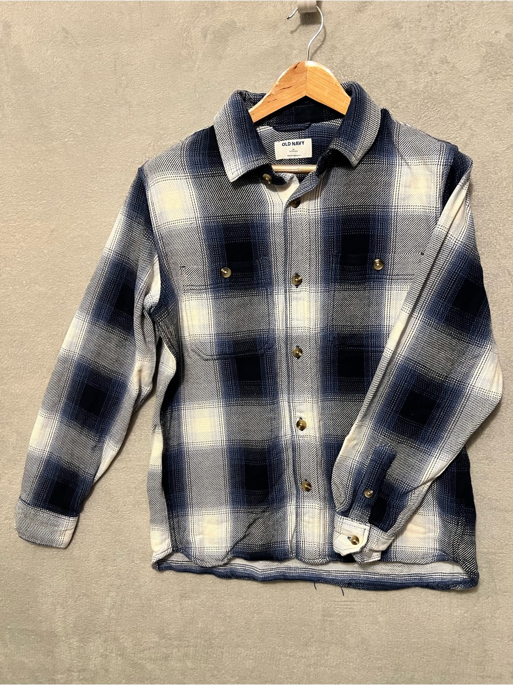 Old Navy Blue and White Plaid Button-Up Shirt Jacket